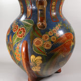 C.1930s Large Tonala Pre-Columbian Revival Tripod Pottery Floor Vase with Serpent Handles