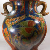 C.1930s Large Tonala Pre-Columbian Revival Tripod Pottery Floor Vase with Serpent Handles