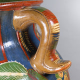 C.1930s Large Tonala Pre-Columbian Revival Tripod Pottery Floor Vase with Serpent Handles
