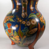 C.1930s Large Tonala Pre-Columbian Revival Tripod Pottery Floor Vase with Serpent Handles