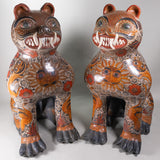Pair of Monumental Vintage Tonala Mexican Pottery Nagual Jaguars