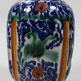 Antique Early 1900's Mexican Talavera Vase - Floral and Green Bird Design