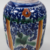 Antique Early 1900's Mexican Talavera Vase - Floral and Green Bird Design