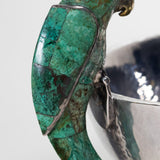 Los Castillo - Silver Mexican Molcajete Bowl with Malachite Parrot