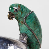 Los Castillo - Silver Mexican Molcajete Bowl with Malachite Parrot