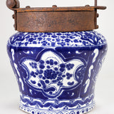 20th Century Mexican Blue & White Talavera Chocolatero with Iron Lid