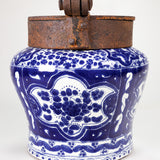 20th Century Mexican Blue & White Talavera Chocolatero with Iron Lid