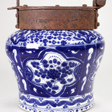 20th Century Mexican Blue & White Talavera Chocolatero with Iron Lid