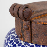 20th Century Mexican Blue & White Talavera Chocolatero with Iron Lid