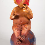 Jorge Marín - c.1996 Polychrome Clay Pottery Bird Mask Putti Sculptures