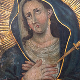 Large, Early 20th C. Mexican Retablo Painting, "Our Lady of Sorrows"