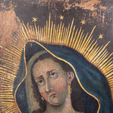Large, Early 20th C. Mexican Retablo Painting, "Our Lady of Sorrows"