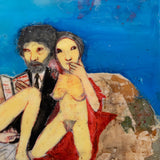 Leonel Gongora (1932–1999) - 1971 Self Portrait with Two Ladies, Mixed Media Painting, Dated 1971