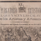 José Guadalupe Posada - Antique c.1890 "El Purgatorio Artístico" Mexican Broadside Print