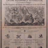 José Guadalupe Posada - Antique c.1890 "El Purgatorio Artístico" Mexican Broadside Print