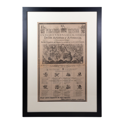 José Guadalupe Posada - Antique c.1890 "El Purgatorio Artístico" Mexican Broadside Print
