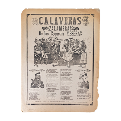 José Guadalupe Posada - Antique Calaveras Zalameras de las Coquetas Mexican Broadside Print