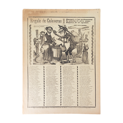 José Guadalupe Posada - Antique c.1911 "Regalo de Calaveras" Mexican Broadsheet Print